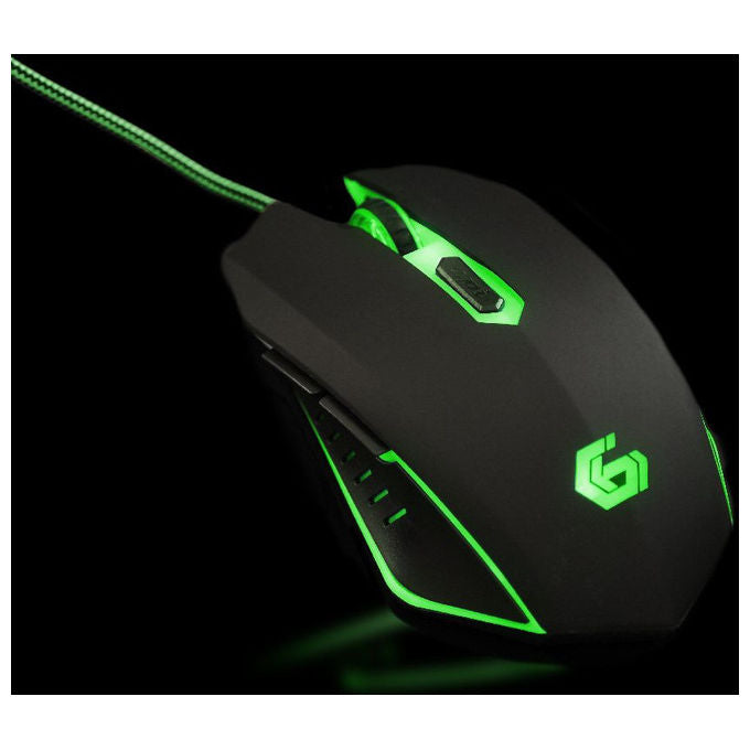 Gembird Mouse Gaming Ambidestro 2400 DPI USB Nero-Verde