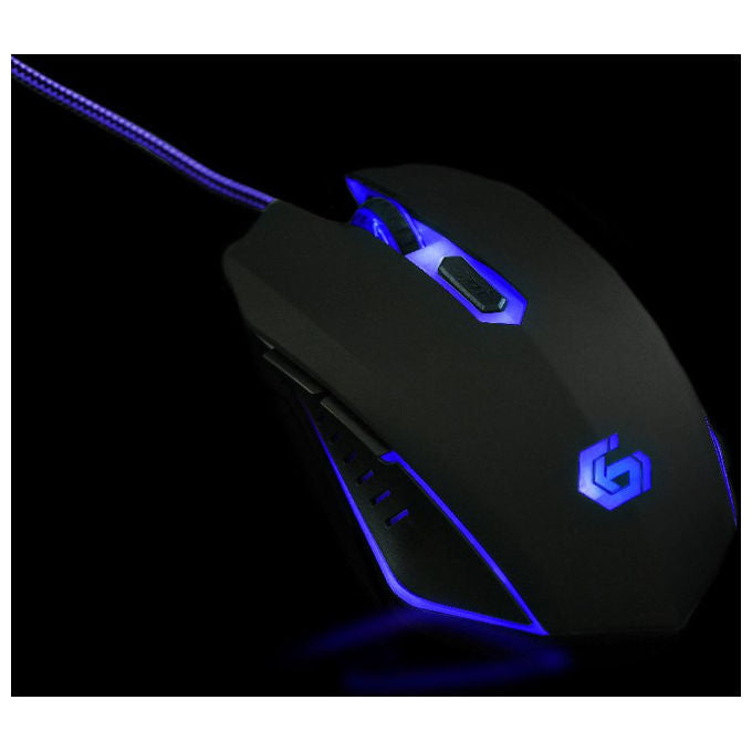 Gembird Mouse Gaming Ambidestro USB 2400 DPI Ottico Nero e Azzurro