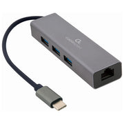Gembird Adattatore di Rete Gigabit USB-C Hub USB 3.1 3 porte Grigio Metallo