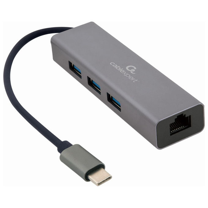 Gembird Adattatore di Rete Gigabit USB-C Hub USB 3.1 3 porte Grigio Metallo
