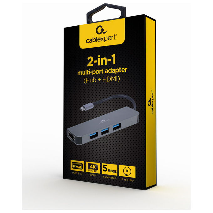 Gembird Docking Station USB 3.2 Gen 1 Type-C Grigio 4K