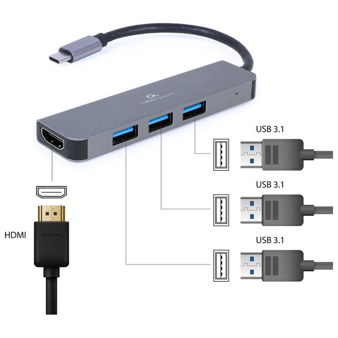 Gembird Docking Station USB 3.2 Gen 1 Type-C Grigio 4K