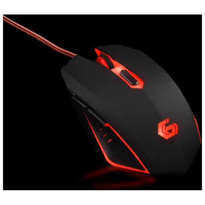 Gembird Mouse Gaming Ambidestro USB 2400 DPI Nero Rosso