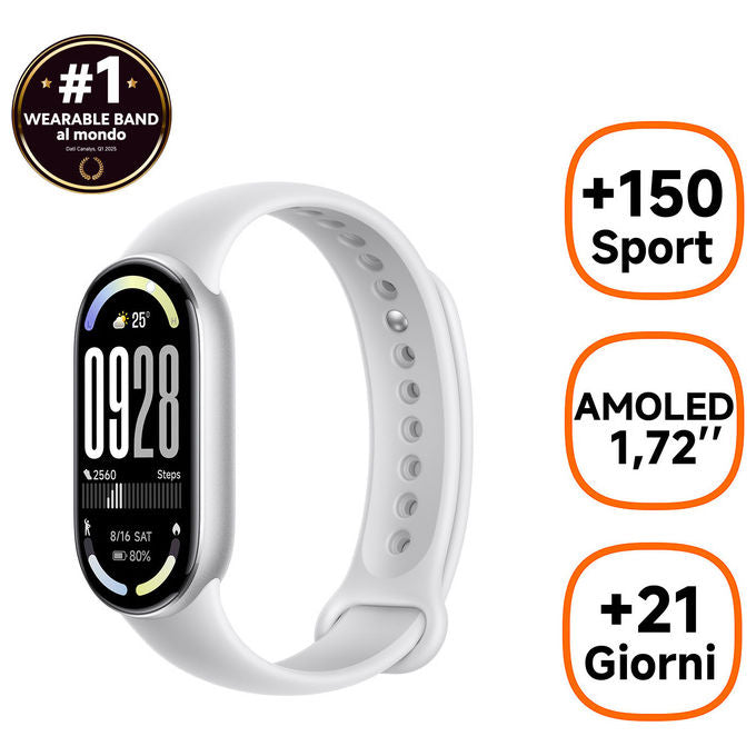 Xiaomi Smartband 10 Display AMOLED 1.72'' Argento Braccialetto Fitness
