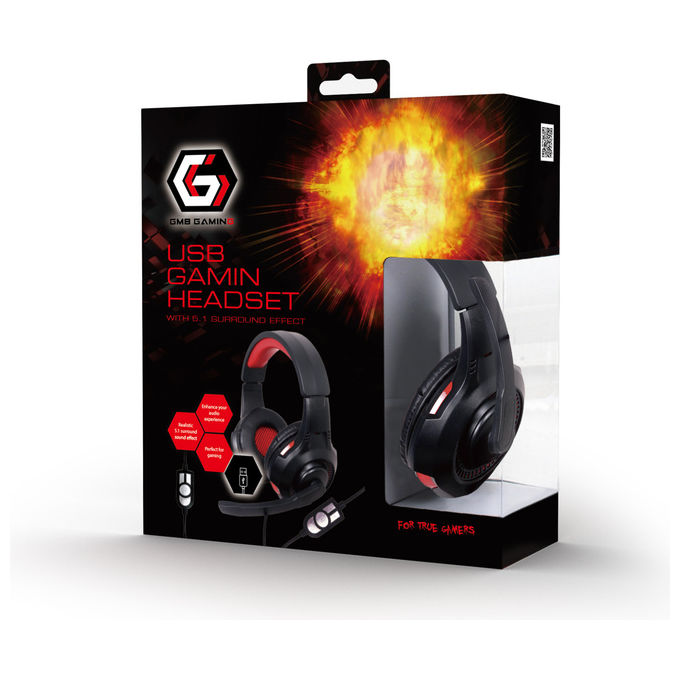 Gembird Cuffie Gaming Cablate 5.1 Surround Nero e Rosso