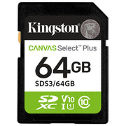 Kingston Technology Scheda SDXC 64GB Canvas Select Plus Gen3 100MB-s C10 UHS-I U1 V10