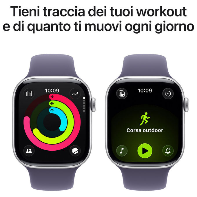 Apple Watch Series 11 GPS 46mm Cassa Alluminio Argento Sport Band Viola Nebbia