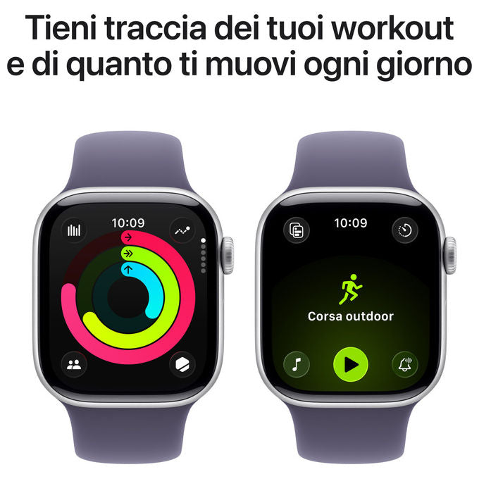 Apple Watch Series 11 42mm GPS Cassa Alluminio Argento Sport Band Viola Nebbia M-L