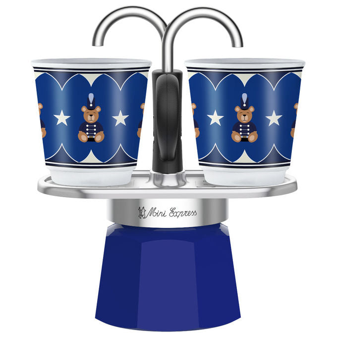 Bialetti Set Mini Express Natale 2025 Moka Alluminio Blu con 2 Tazze