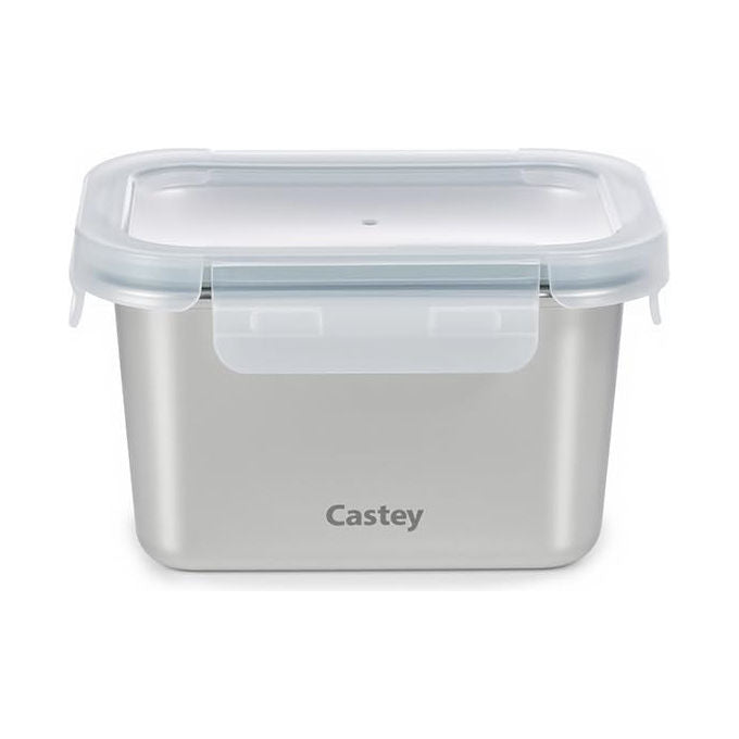 Castey Contenitore Rettangolare Acciaio Inox Chiusura Ermetica Per Alimenti