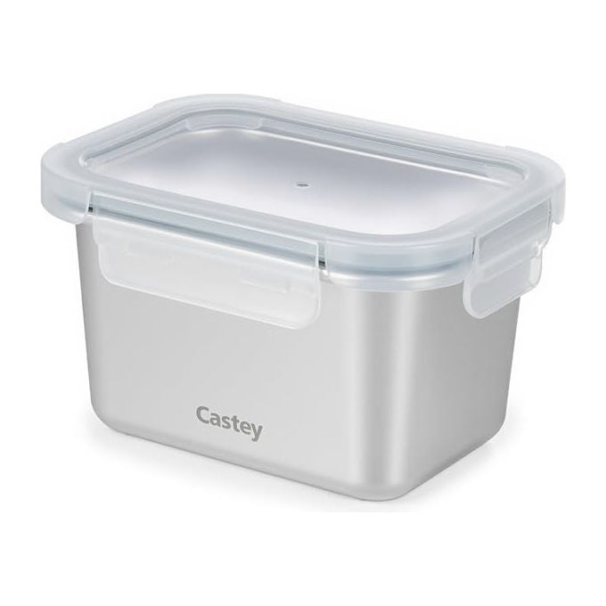 Castey Contenitore Rettangolare Acciaio Inox Chiusura Ermetica Per Alimenti