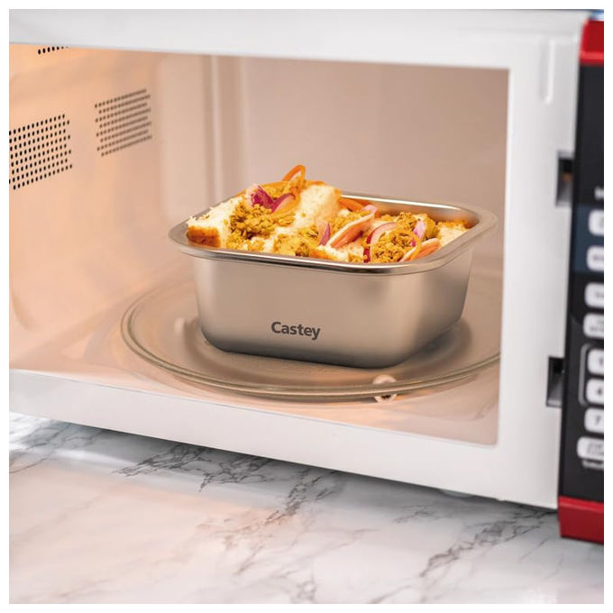 Castey Contenitore Rettangolare Acciaio Inox Chiusura Ermetica Per Alimenti