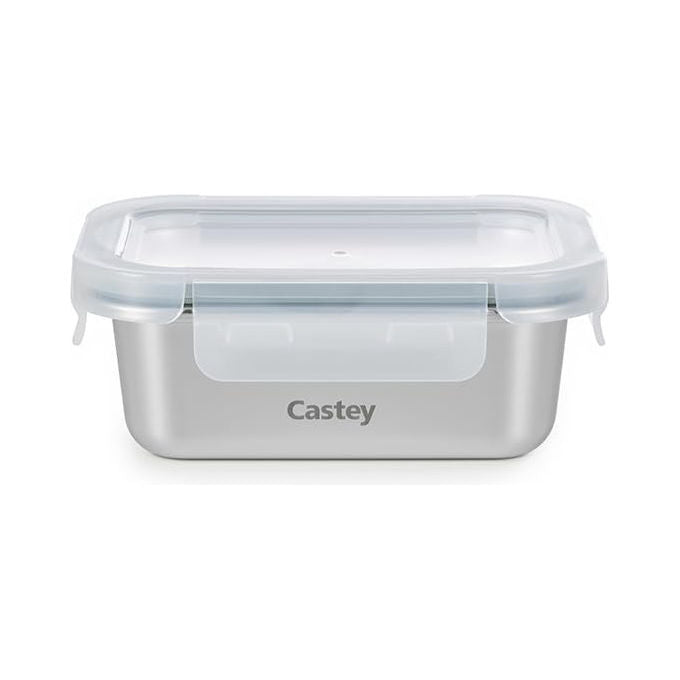 Castey Contenitore Rettangolare Acciaio Inox Chiusura Ermetica Per Alimenti