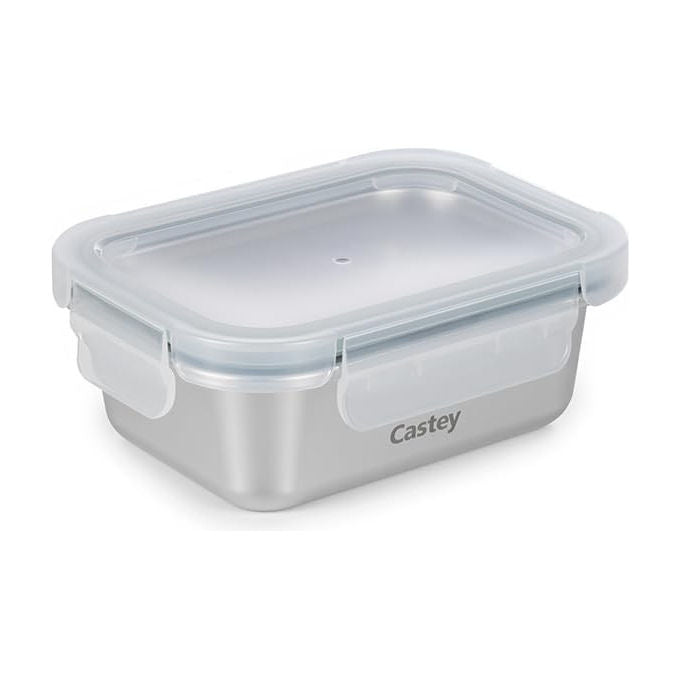 Castey Contenitore Rettangolare Acciaio Inox Chiusura Ermetica Per Alimenti