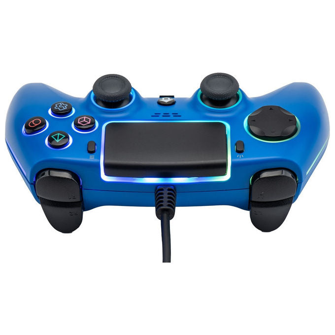 Qubick Controller Cablato Neon Blue per PS5 e PC con LED RGB e Jack Audio