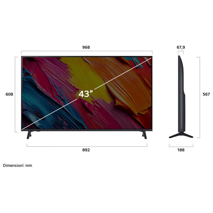 LG 43QNED70A6A QNED70 Smart TV QNED 4K 43'' α7 Gen8 HDR10 Game Optimizer WebOS 25 colore Nero