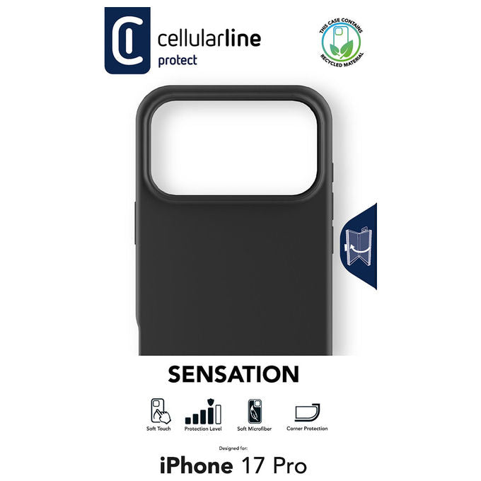 Cellularline Sensation Cover in Silicone Ultra Morbida Nera per iPhone 17 Pro