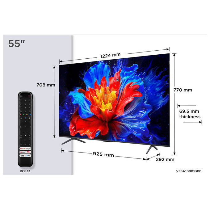 Tcl, Smart Tv Qled 4K 55'', 55P89K, 144Hz, Audio Onkyo 2.1, Google Tv