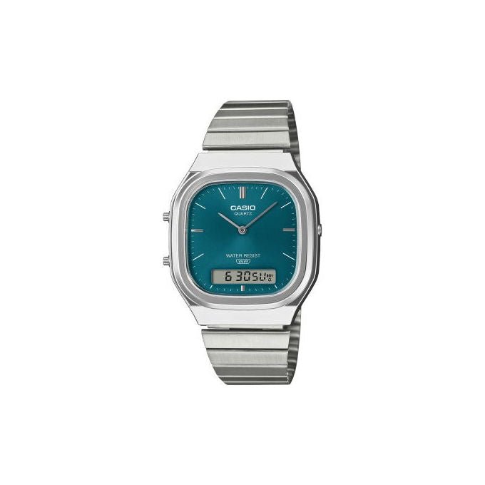 Casio Vintage AQ - 240E - 3AEF Orologio Retro' Ana - Digi Dual Time Argento - Azzurro - Yeppon