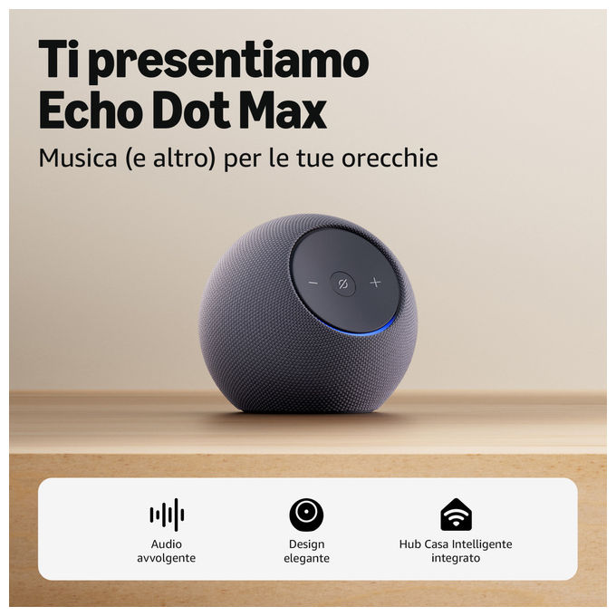 Amazon Echo Dot Max Altoparlante Alexa Audio Avvolgente Hub Casa Intelligente Grafite