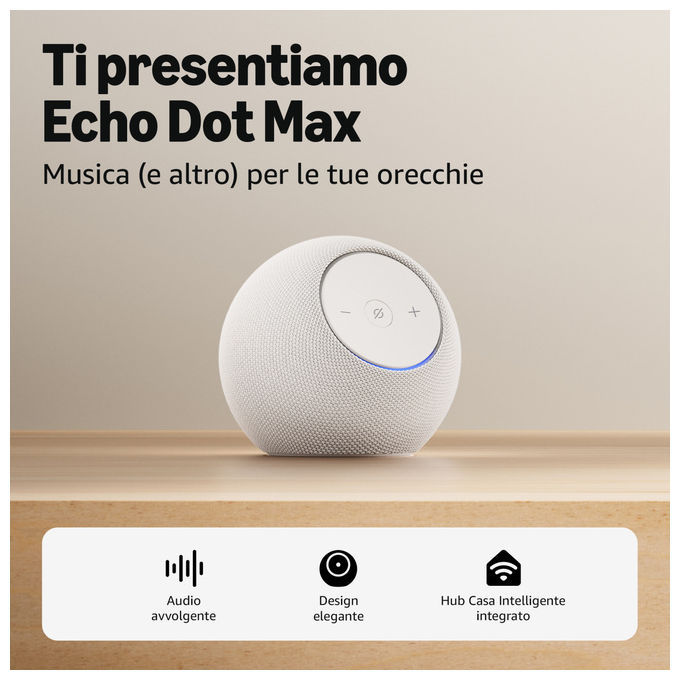 Amazon Echo Dot Max Altoparlante Alexa con audio avvolgente Hub integrato Bianco ghiaccio