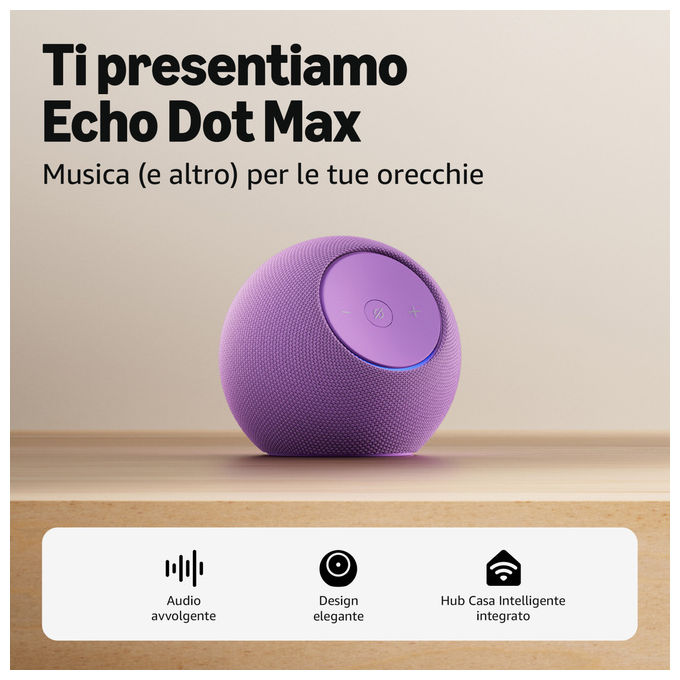 Amazon Echo Dot Max Altoparlante Alexa Audio Avvolgente Hub Casa Intelligente Ametista