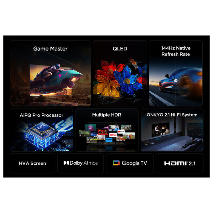 TCL 65P89K Tv Qled 4K 65'' 144Hz Smart Tv Google Tv Audio Onkyo Dolby Vision