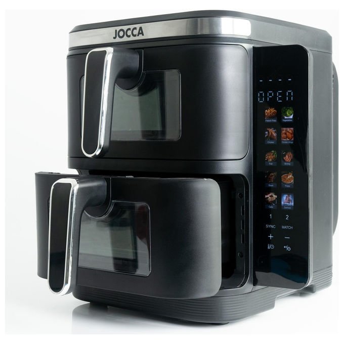 JOCCA Friggitrice ad Aria Doppio Cestello 11 Litri 2600 Watt 60-200 °C Nero