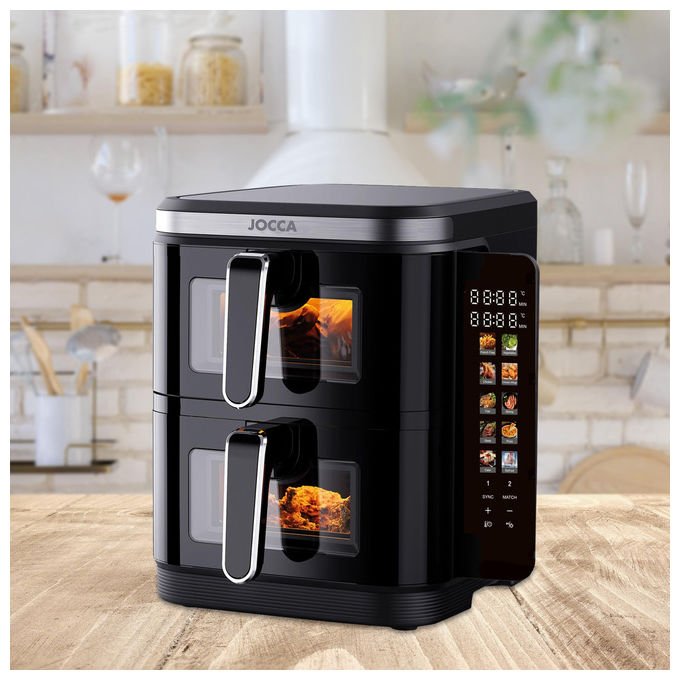 JOCCA Friggitrice ad Aria Doppio Cestello 11 Litri 2600 Watt 60-200 °C Nero