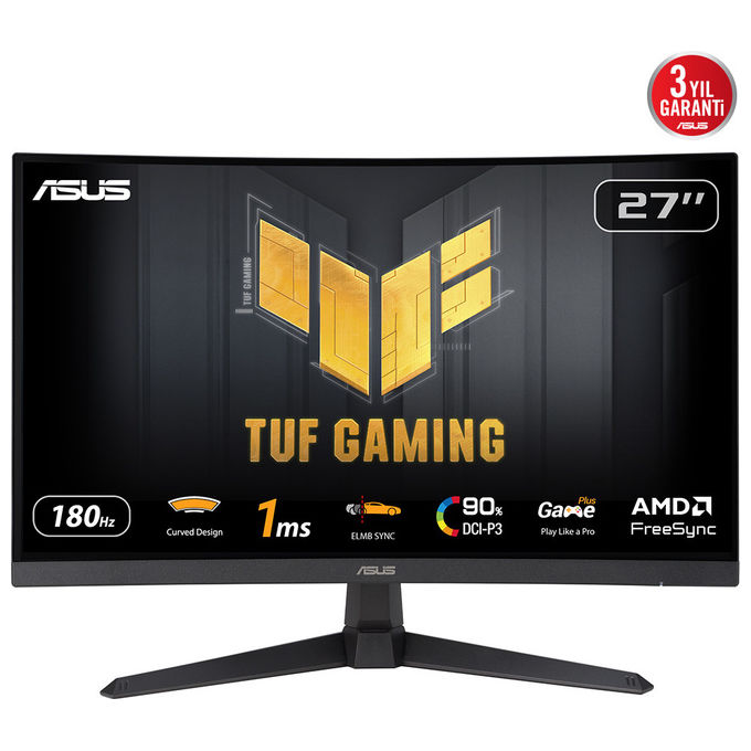 ASUS TUF Gaming VG27VQ3B Monitor Gaming Curvo da 27? pollici Full HD180Hz ELMB SYNC FreeSync Tempo di Risposta 1ms 90% DCI-P3 DisplayWidget Center Nero