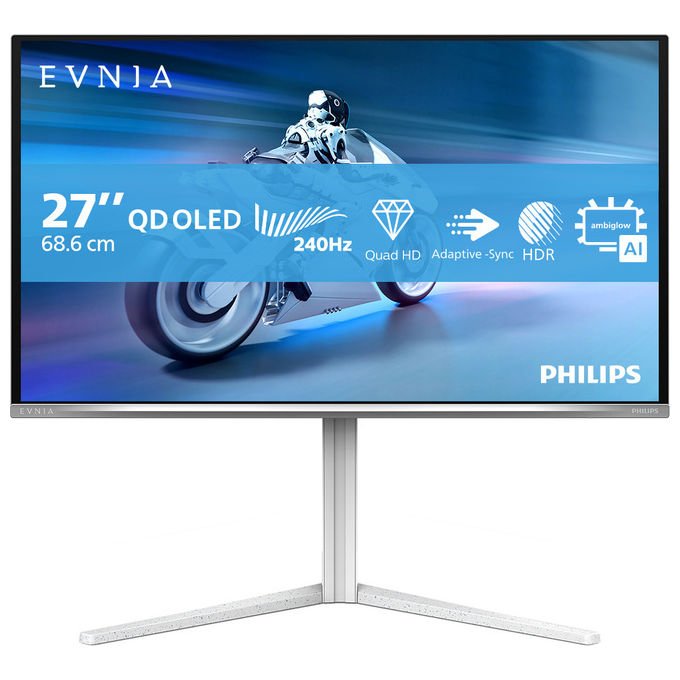 Philips 27M2N6501L da 265 pollici WQHD Monitor 240 Hz pannello QD-OLED GtG 003 ms Adaptive Sync. HDR10 G-Sync Comp. regolazione dell altezza (2560x1440 HDMI 2x 2.1 DP 1x1.4 Hub USB) Bianco