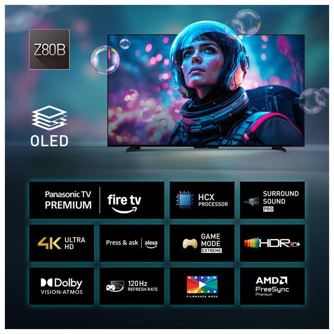 [ComeNuovo] Panasonic Tv OLED 4K Ultra HD 55 Pollici Smart Tv Fire Tv Dolby Vision e Atmos Nero