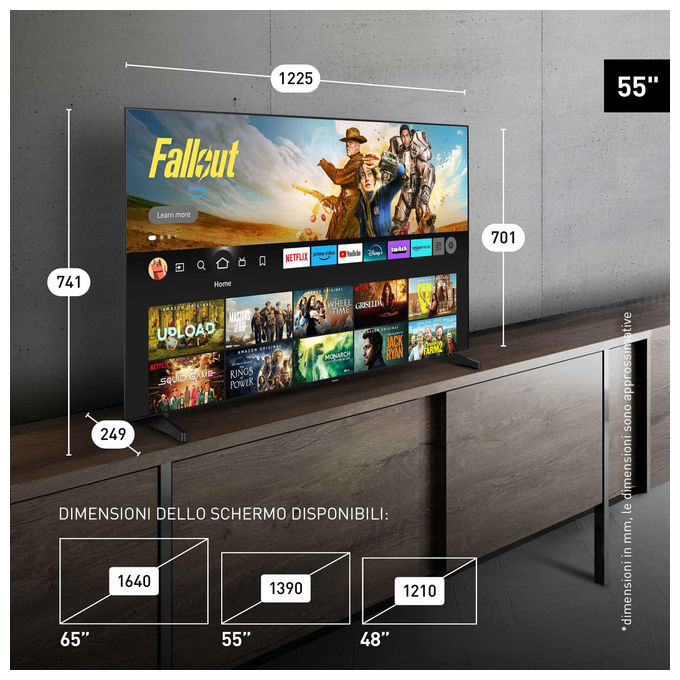 Panasonic, Tv OLED 4K Ultra HD, 55 Pollici, Smart Tv, Fire Tv, Dolby Vision e Atmos, Nero