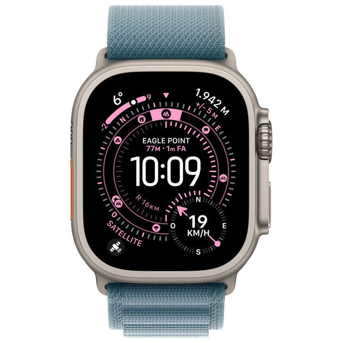 Apple Watch Ultra 3, 49mm, GPS + Cellular, Cassa Titanio, Alpine Loop Blu Chiaro
