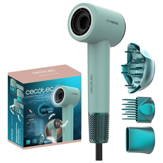 Cecotec Asciugacapelli DryNova 1600W Compatto Leggero Motore Brushless con Diffusore