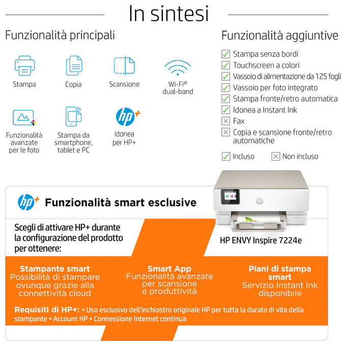 HP, Envy Inspire 7224e, Stampante All-in-One, Wireless Colore, Instant Ink
