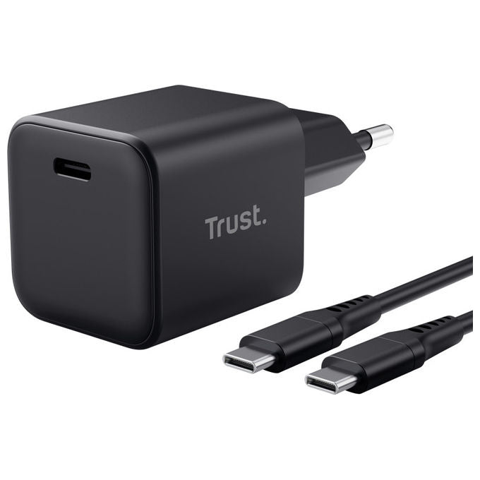 Trust 26046 Maxo Caricabatterie USB-C GaN 65W Power Delivery 3.0 con Cavo USB-C 2 m colore Nero