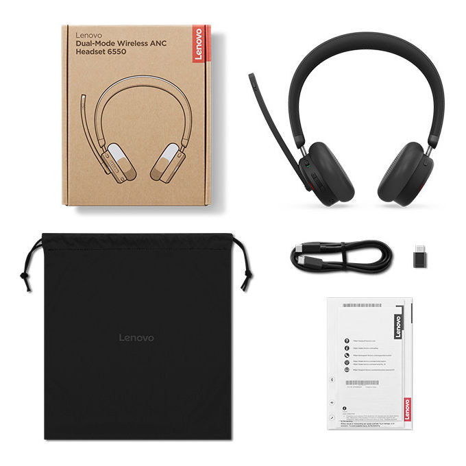 Lenovo, Auricolare Wireless 6550, Ufficio, USB Tipo-C, Bluetooth, Nero