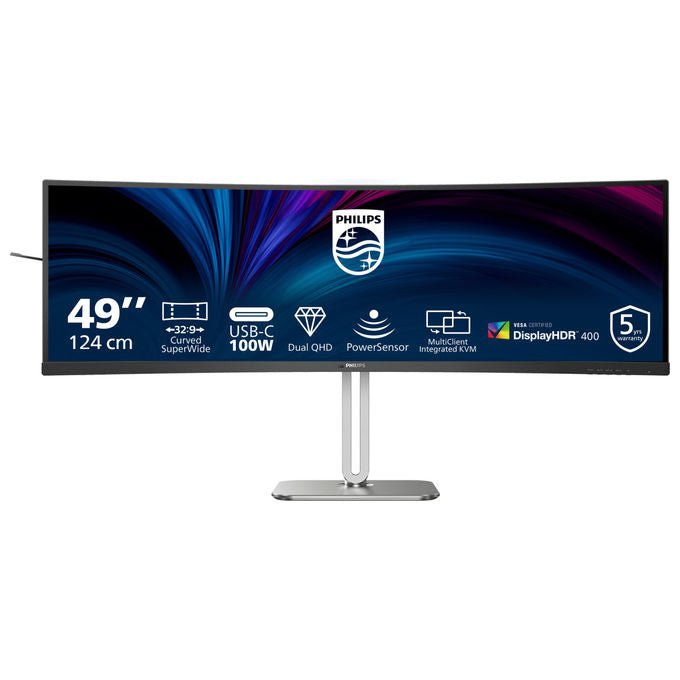 Philips, Monitor PC Curvo 49B2U5900C-00, 48.8'' Dual QHD, Nero