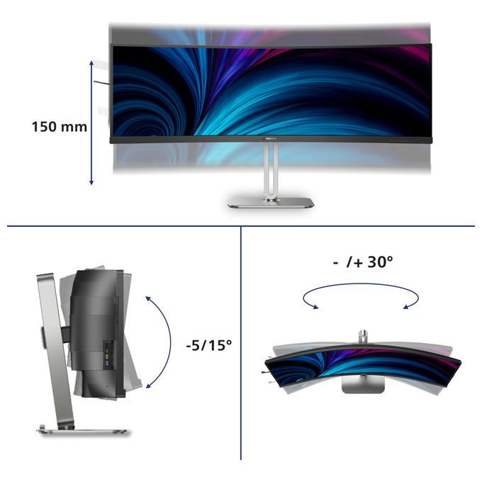 Philips, Monitor PC Curvo 49B2U5900C-00, 48.8'' Dual QHD, Nero