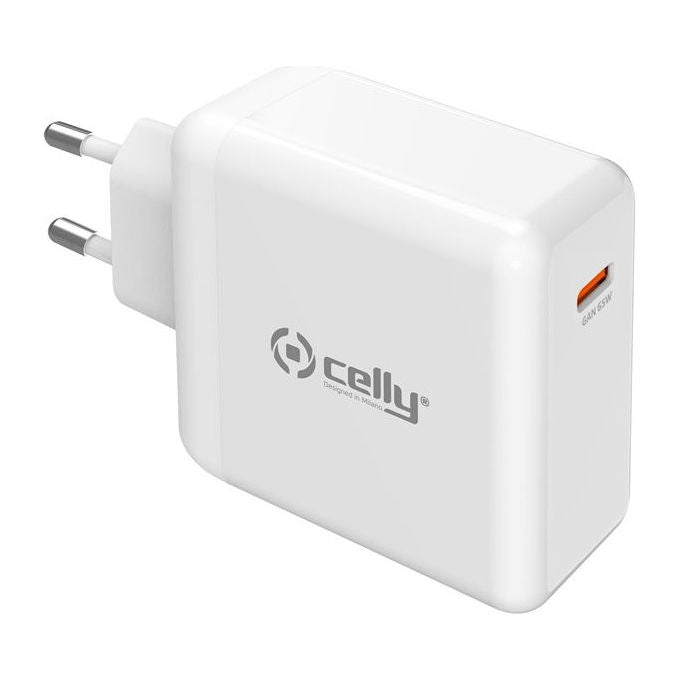 Celly Caricabatterie da Parete GaN 65W Con Schermo Integrato 3 Porte Nero