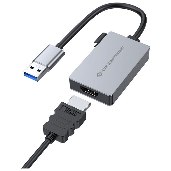 Conceptronic ABBY22G, Adattatore Grafico USB, 1920 x 1080 Pixel, Grigio