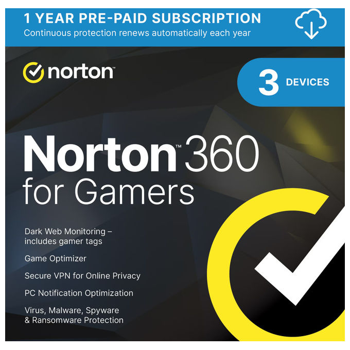 Norton Antivirus 360 For Gamers Antifrode 3 Dispositivi 12 Mesi 50GB