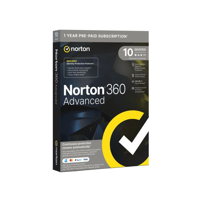 Norton 360 Advanced Antitruffa 10 Dispositivi 12 Mesi 200GB