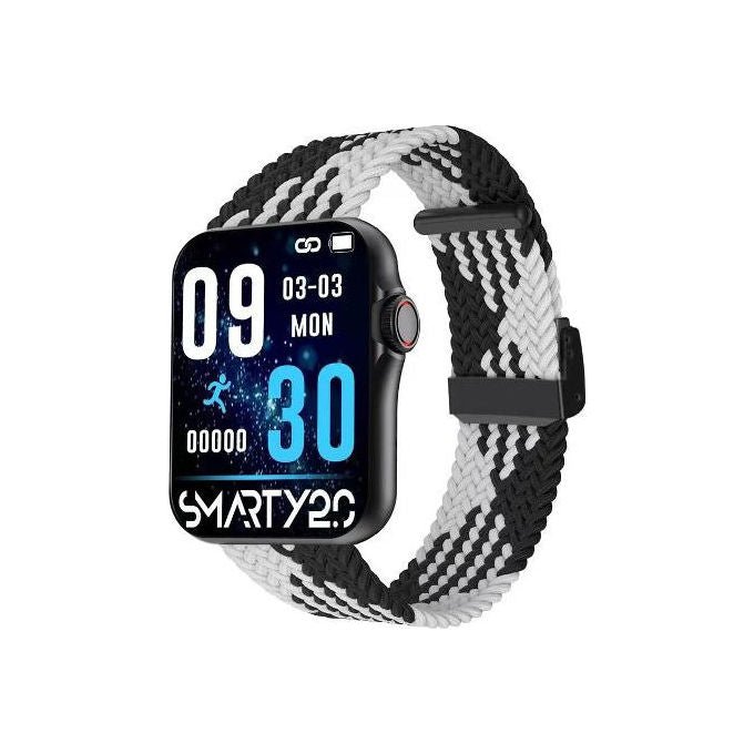 Smarty, Smartwatch Multifunzione Unisex, Nero e Bianco, Cassa 43mm, Cinturino Nylon - Yeppon