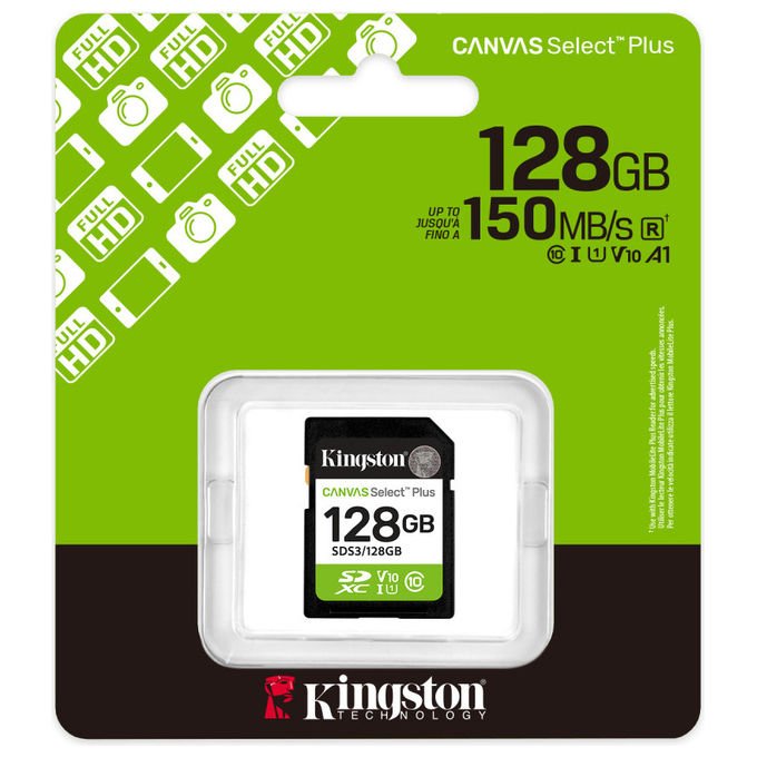 Kingston Technology, Scheda SDXC 128GB, Canvas Select Plus Gen3, 150MB-s