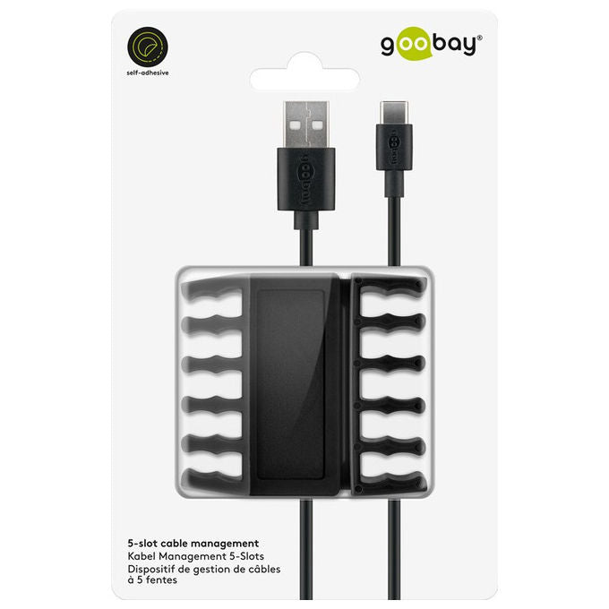 Goobay, Organizer per Cavi, Scrivania, Supporto Adesivo, Nero, Set 2 Pezzi