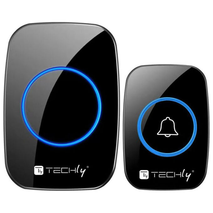 Techly, Kit Campanello Wireless, Portata 300m, 60 Melodie, Nero