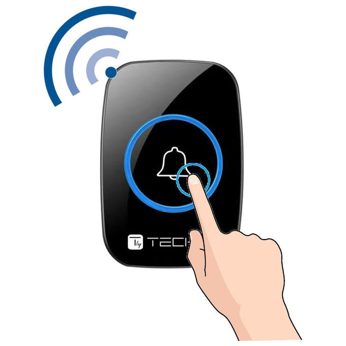 Techly, Kit Campanello Wireless, Portata 300m, 60 Melodie, Nero