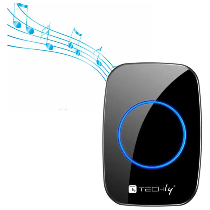 Techly, Kit Campanello Wireless, Portata 300m, 60 Melodie, Nero